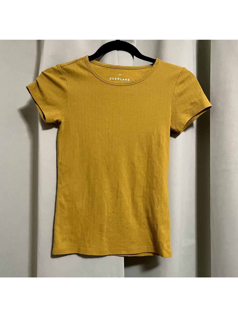 Everlane Mustard Yellow Ribbed Crew Neck Cotton T-shirt